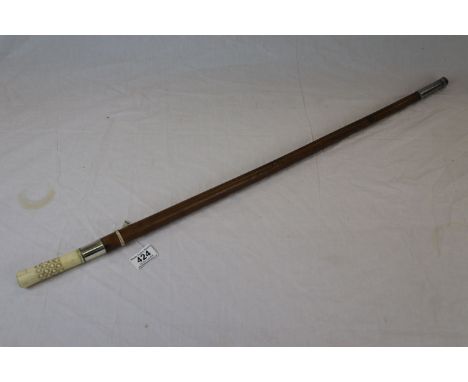 Malacca Walking Stick with Faux Ivory Handle and Silver Collar