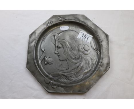 Art Nouveau Pewter Dish with Female Design