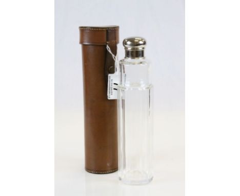 Glass Hunting Spirit Flask contained in a Leather Case