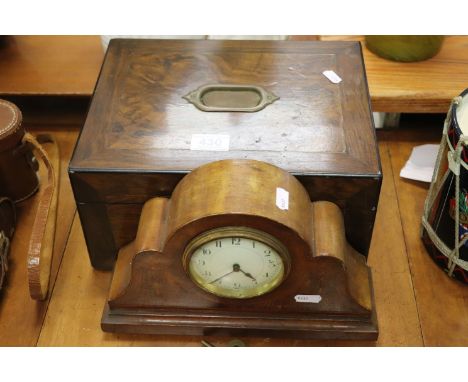 Vintage wooden Sewing Box and an Edwardian key wind Mantle clock with French movement