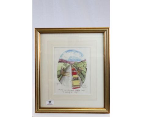 Framed and Glazed Signed Limited Edition Oliver Preston Motoring Print ' It's the new five pounds congestion charge for enter