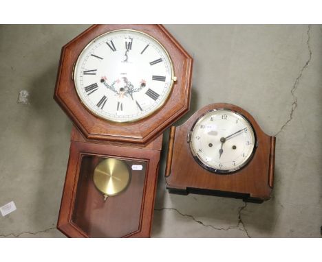 1930's Walnut Cased Enfield Mantle Clock together with Kleninger Drop Dial Wall Clock