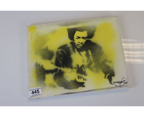 Street Art type canvas of Jimi Hendrix with signatures to reverse