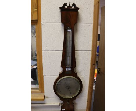 Mahogany Banjo Barometer with Silvered dial and plaque marked "Dancer Liverpool"