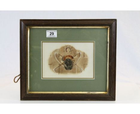 Vintage Hunting Themed Watercolour ' Good Luck to You ' featuring Hunting Whips, Riding Hat and Fox's Tail