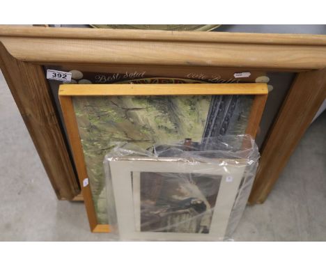 Framed Oil on board painting of a Locomotive signed T Billet 77 and a framed & glazed Advertising print for "The Players Shop