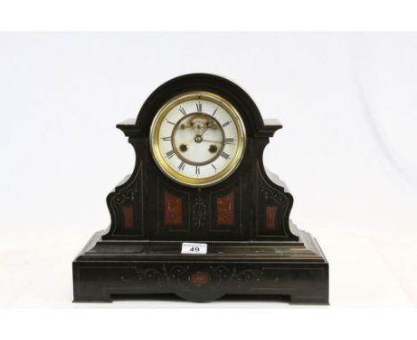 Large Slate mantle clock with Marble inlay