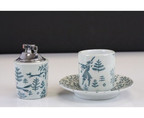 Nymolle of Denmark Ceramic Tea Bowl and Saucer plus a Lighter decorated with a Hunting Scene
