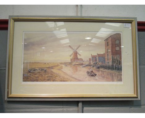 M. Bensley Limited edition pencil signed print of Cley Windmill, framed and glazed, 28 x 54cm 