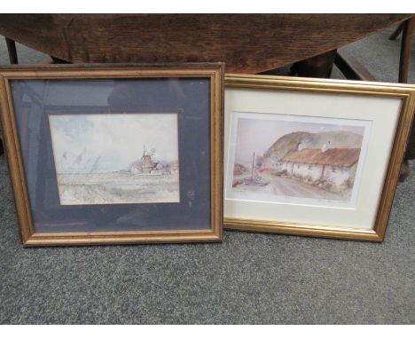 S.GARWOOD: A watercolour depicting dog chasing pheasant, a Jason Partner print and another (3)