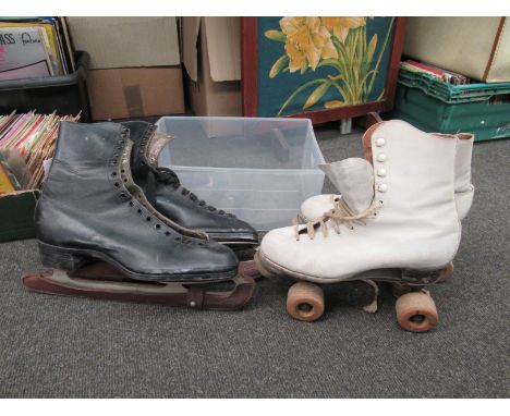 A pair of vintage Hotspur roller skates and "The Stuburt" ice skates made for Richmond Ice Rink