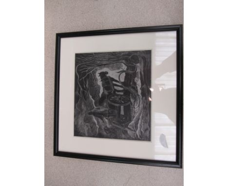 After Isabel Croney: A rural scene, framed and glazed print circa 1947. 14.5cm x 16.5cm image size