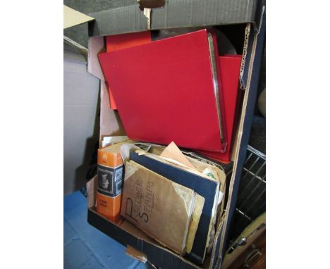 A box containing stamp albums, over 50 First Day Covers in albums, loose stamps etc.