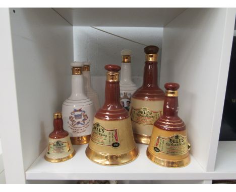 Seven Bells Whisky ceramic decanters, no contents