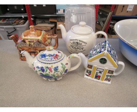 Four ceramic teapots including a Mason's Regency design and a Wade railway station example