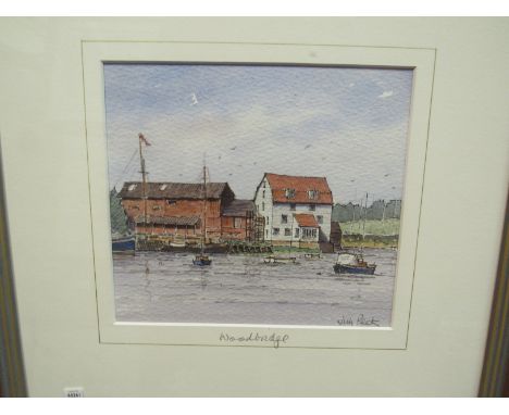 A watercolour of Woodbridge, by Jim Peck, signed lower right corner (34cm x 34cm) together with a limited edition print of Bu