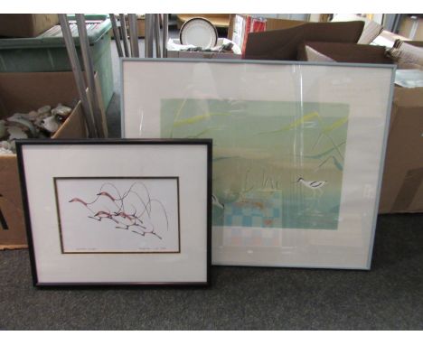 Fiona Thomson '88 Avocets 6/8 limited edition print and a Benjamin Chee Chee 'Autumn Flight' print. Both framed and glazed (2