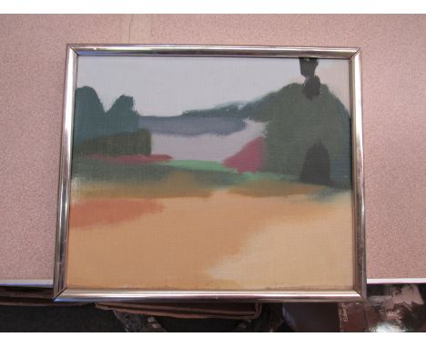 PETER JOWETT: An oil of harvested field, dated 1972, details verso, frame a/f, 25cm x 30cm