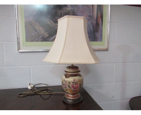 A table lamp with china vase form body and shade, floral design