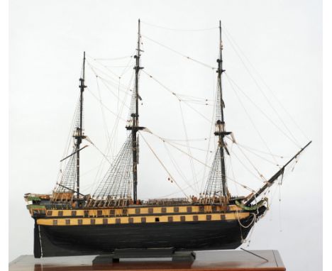 'LE SUPERBE', KIT BUILT BALSA WOOD MODEL OF A THREE MASTED GUN SHIP, on wood stand, 33 1/2" (85.1cm) high overall, 41" (104.2