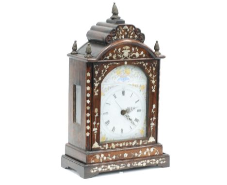 LATE 19th CENTURY CHINESE EXPORT MANTEL CLOCK WITH MOTHER OF PEARL INLAID WOODEN CASE with Canton enamel Roman dial, with pos