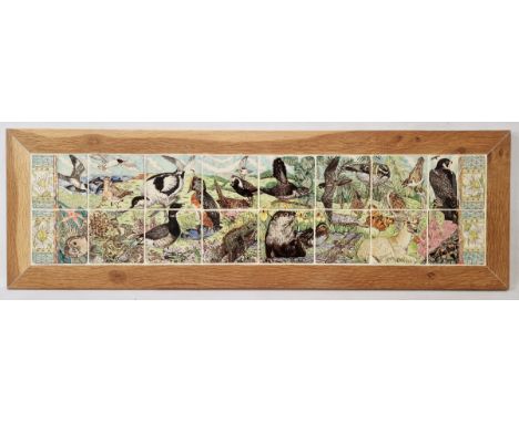 Maureen Minchin (b.1954) 'Exe to Estuary' a sixteen tile panel, painted with animals, birds and fish in colours, to include p