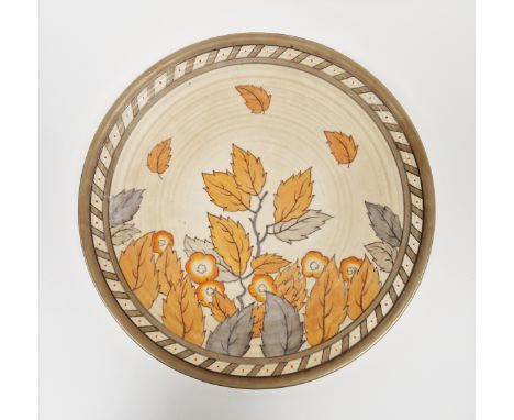 Charlotte Rhead for Crown Ducal, wall charger, Golden Leaves pattern 4921, c 1930s, printed factory mark, 36cm diameter