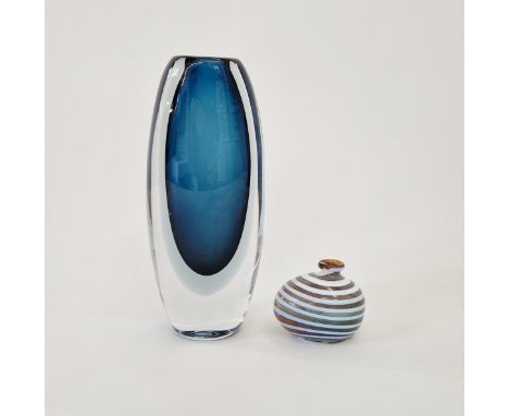 Vicke Lindstrand (1904-1983) for Kosta, a post war cased blue glass vase, of flattened ovoid form, etched mark and numbered 1