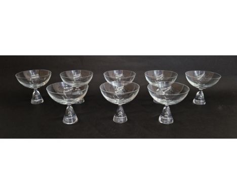 Set of eight Holmegaard 'Princess' champagne saucers,&nbsp;designed by Bent Severin,&nbsp;the conical foot with an internal a
