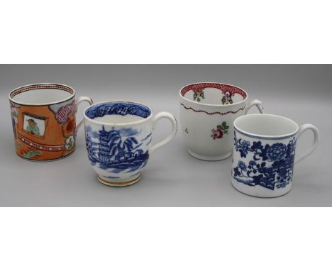 An 18th century Newhall porcelain polychrome enamel decorated ' Window' pattern coffee can, 6.25cm, a Newhall coffee cup deco