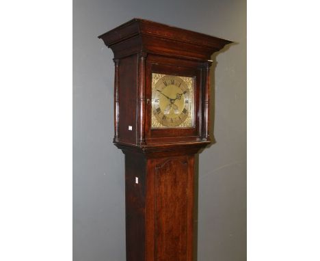 R Gilkes, Adderbury. Thirty hour hook and spike longcase clock with 10'' brass dial. Steel pillared lantern/birdcage movement