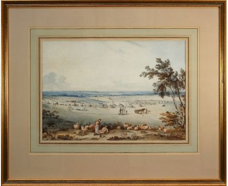 C John M Whichelo AOWS (British 1784-1865)
Figures before a military encampment. Pencil and watercolour. Signed and indistinc