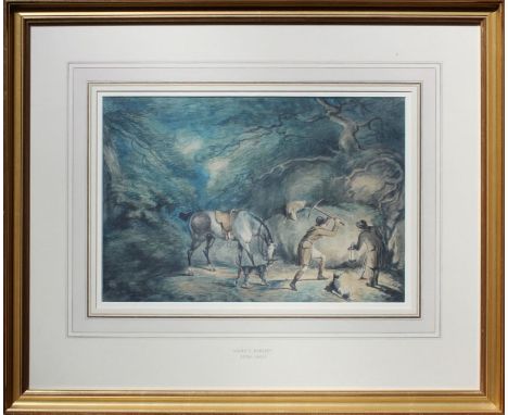 Samuel Howitt (British 1756-1822)
Stopping a fox's earth by lantern light. Watercolour, 21.5 x 32cm