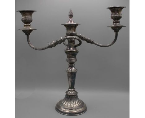 A 20th century silver plated twin branch three light table candlestick by Viners, Sheffield, 34cm high