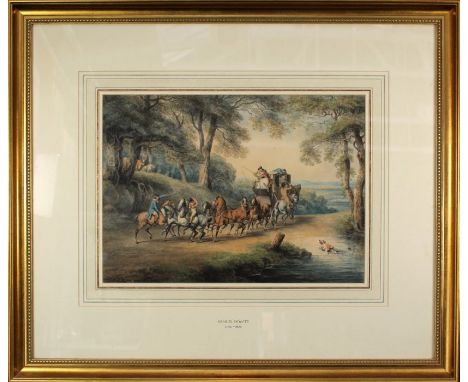 Samuel Howitt (British 1756-1822)
Highwaymen holding up a stagecoach. Pen, grey ink and watercolour over pencil. Signed and d