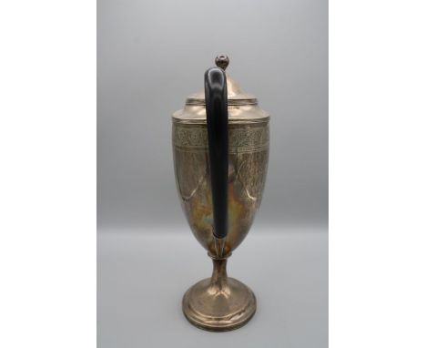 John Langlands II, a George III silver coffee pot of neo classical form, with ball finial, elongated ebonised handle, the bod