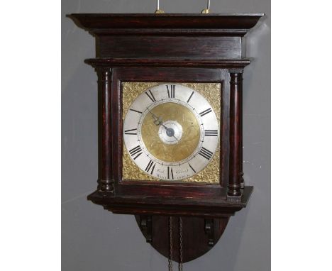 Richard Gilkes, Whitchurch. Thirty hour hooded wall clock with alarm. 10'' brass dial with silvered chapter ring and alarm di
