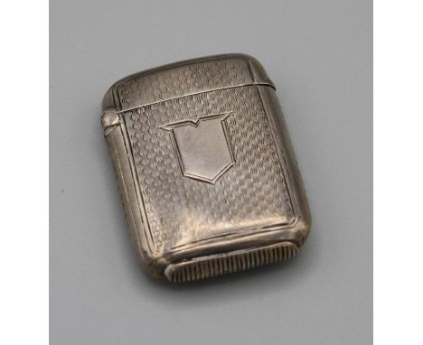 George Unite, a late Victorian silver vesta case, engine turned decoration with vacant shield cartouche, 4.5cm high. Birmingh