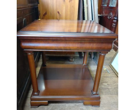 Small Modern Mahogany Coffee Table. Of square section. With under shelf.