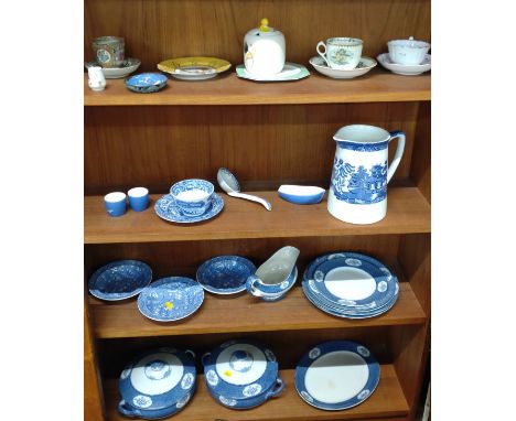 Blue and white printed ceramic wares including Burslem "Yang-Tse" pattern part service, Royal Tudor Ware, Copeland Spode Ital