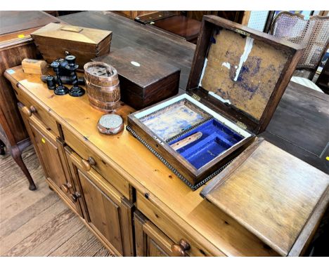 A quantity of treen. Some antique. |Including a tea caddy and a stilton stand. (a lot) 