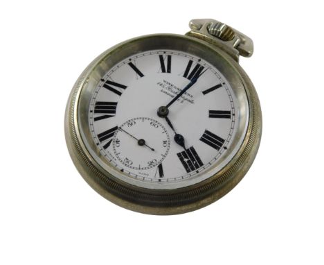An early 20thC Wingartens railway regulator pocket watch, open face, keyless wind, circular enamel dial bearing Roman numeral