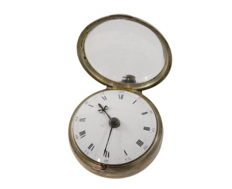 A George III silver pair cased pocket watch, by Hugh Anderson of London, open face, key wind, circular enamel dial bearing Ro
