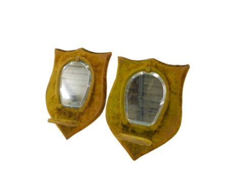 A pair of Victorian shaped wall brackets, each with bevelled horse shoe mirror, 28cm high.