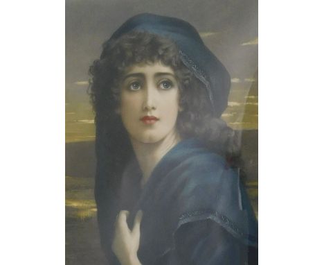 EM Hester after Herbert Carmichael. Pre-Raphaelite style portrait of a lady, artist signed print, 35cm x 30cm, and a print af
