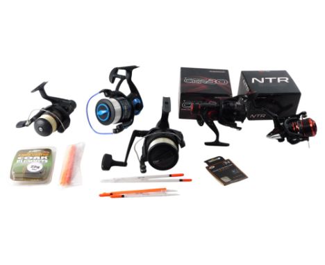 A quantity of course fishing reels, to include a Mitchell M60, a Discover 7000, etc.