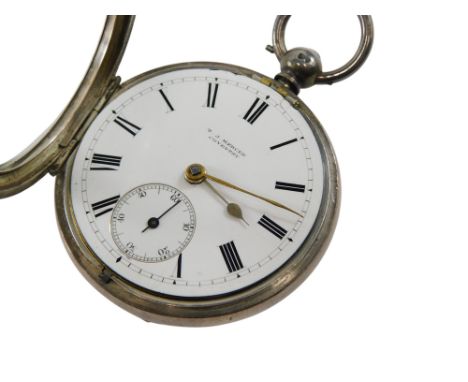 A Victorian silver cased pocket watch, for TJ Mercer of Coventry, open face, key wind, circular enamel dial, bearing Roman nu