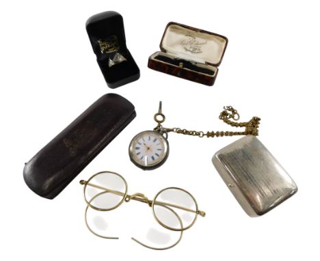 Jewellery and collectables, including an early 20thC ladies silver cased pocket watch, on chain, silver signet ring, and a pa