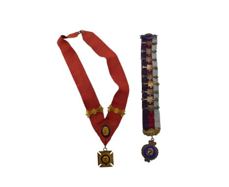 A quantity of Buffalo related badges, mounted to a jewel, awarded to Primo James, to include silver enamel jewel stamped Just