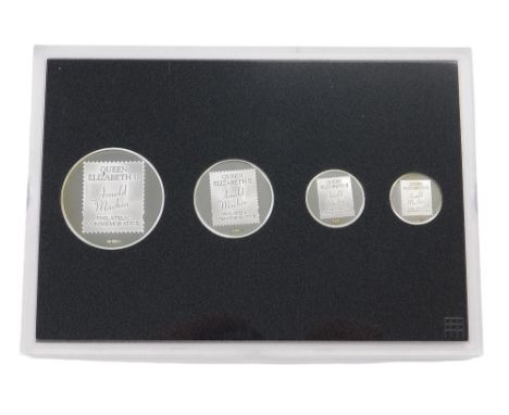 A Royal Mail Arnold Machin Queen Elizabeth II philatelic commemorative four coin set, limited edition number 30/450, with box